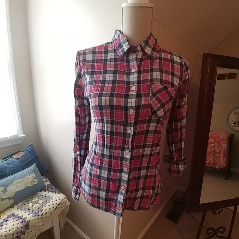 Girl Krazy Red White & Blue Plaid Button Down